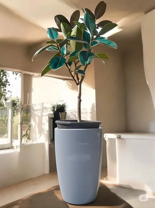 Rubber Plant | 100-120 cm | Silver Grey Ceramic Long Pot