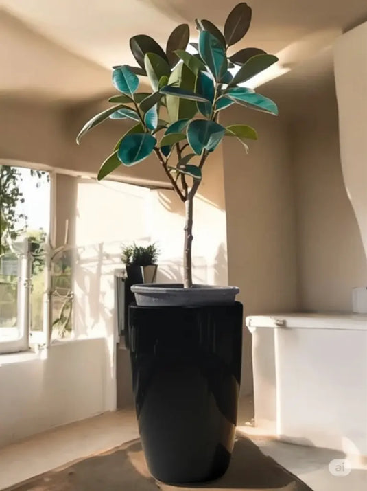 Rubber Plant | 100-120 cm | Silver Grey Ceramic Long Pot