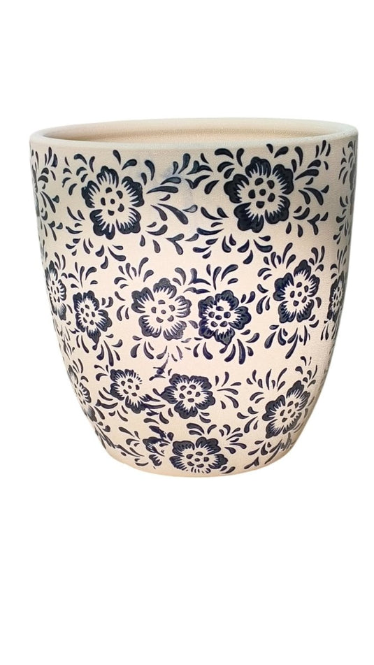 White Blue Flowers Pot - Freshplants